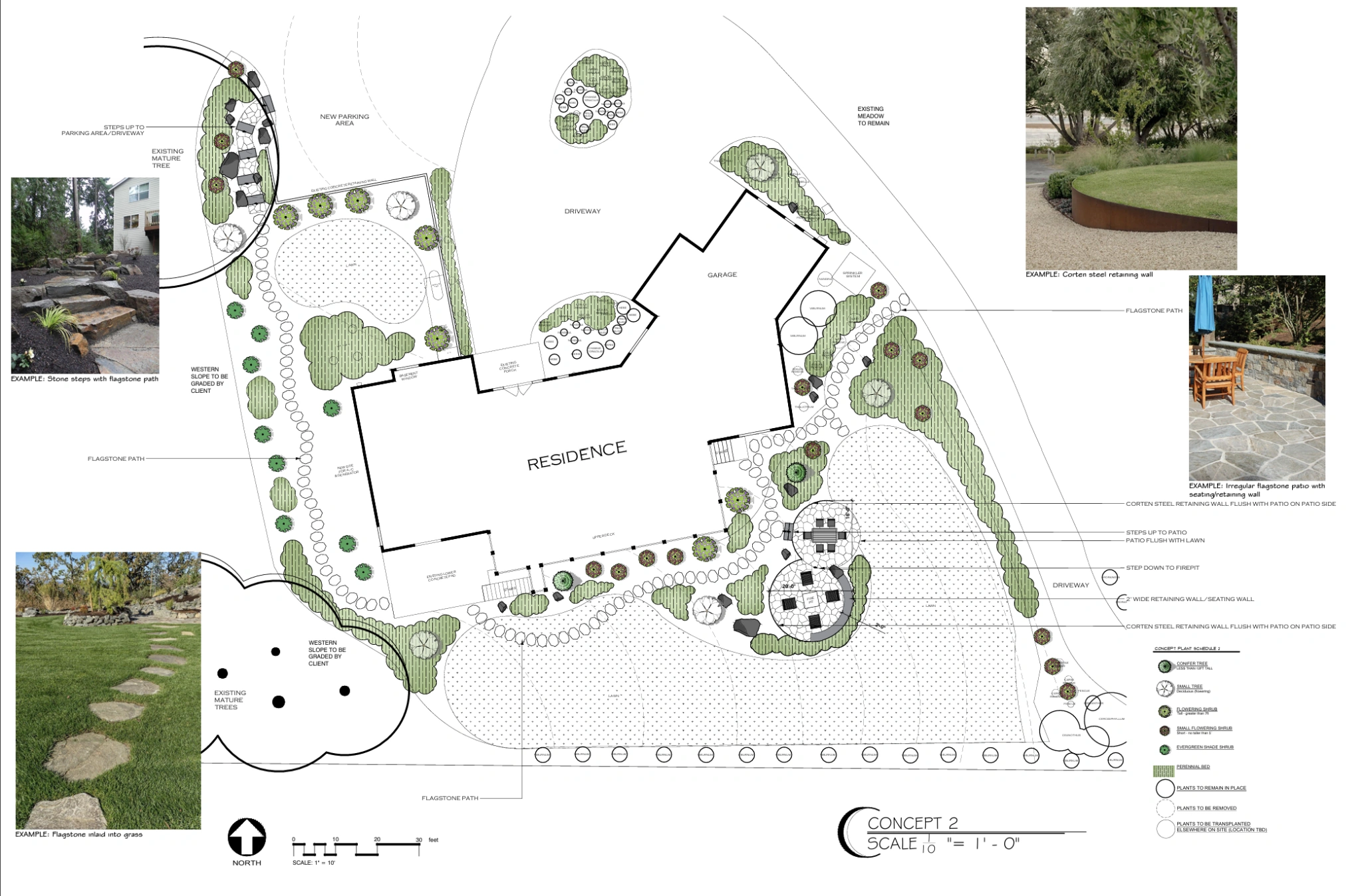 Concept 2: curved stone paths and circular gathering spaces.